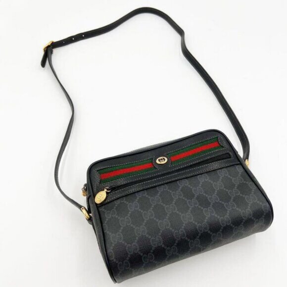 Authentic Gucci GG Vintage Ophidia Sherry Line Crossbody Bag Leather Black Purse - Picture 11 of 13
